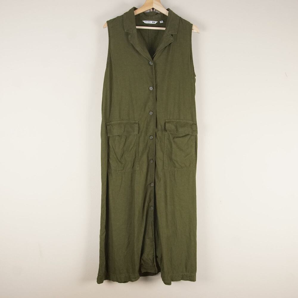Uniqlo x JW Anderson Linen Blend Lapel Collar Sleeveless Green Dress Womens Sz M